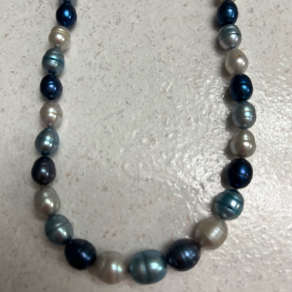 Elegant Blue and White Pearl Necklace